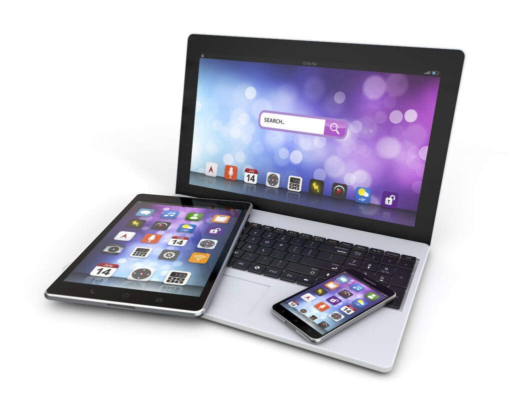 modern device laptop, smartphone, tablet isolated on white background with clipping path
